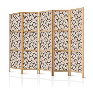 Paravent japonais - Among Pink Shrubs - White and Beige Rabbits on a Blooming Meadow