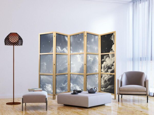 Paravent japonais - Astral Calm: Stars Scattered Over Delicate Clouds
