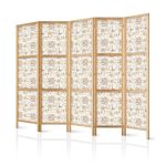 Paravent japonais - Beige Shades of Nature - Flowers and Butterflies on a White Background - Illustration
