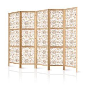 Paravent japonais - Beige Shades of Nature - Flowers and Butterflies on a White Background - Illustration