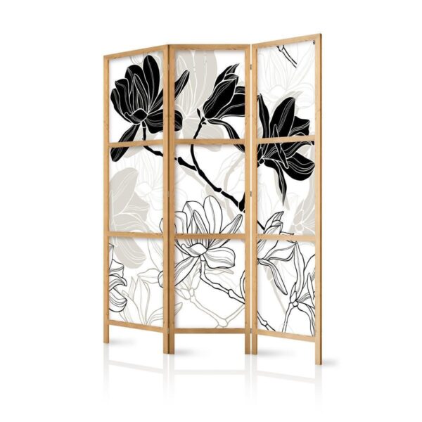 Paravent japonais - Black and White Flowers I Paravent japonais - Black and White Flowers I