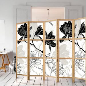 Paravent japonais - Black and White Flowers II