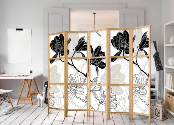 Paravent japonais - Black and White Flowers II