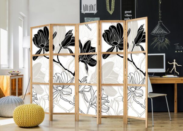 Paravent japonais - Black and White Flowers II