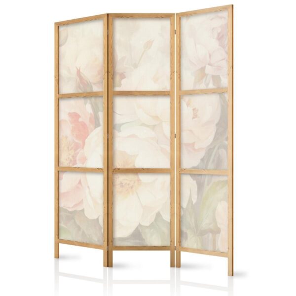 Paravent japonais - Blooming Peonies - Bright Large Flowers Enveloped in White Mist Paravent japonais - Blooming Peonies - Bright Large Flowers Enveloped in White Mist