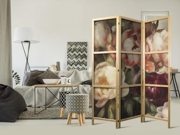 Paravent japonais - Blooming Peonies - Charismatic Flowers Bathed in Sunlight
