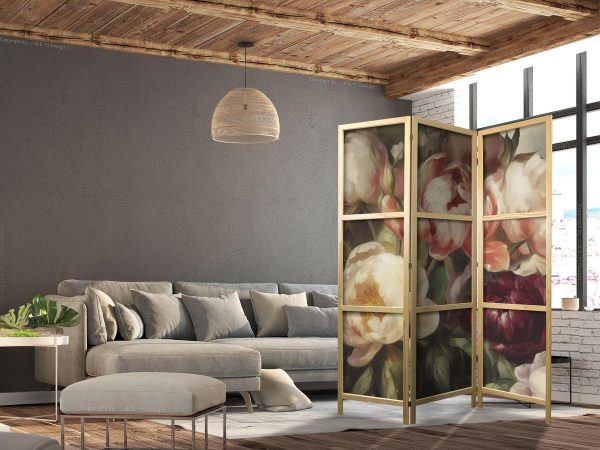 Paravent japonais - Blooming Peonies - Charismatic Flowers Bathed in Sunlight