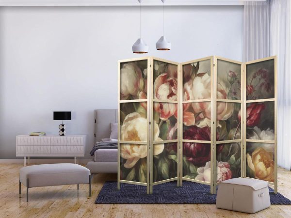 Paravent japonais - Blooming Peonies - Charismatic Flowers Bathed in Sunlight