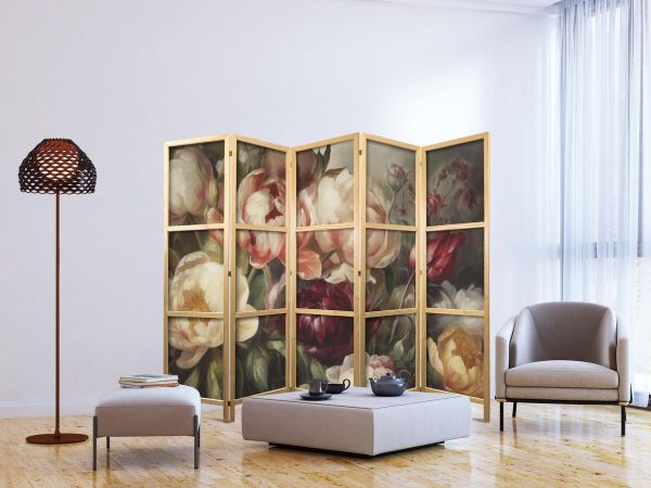 Paravent japonais - Blooming Peonies - Charismatic Flowers Bathed in Sunlight