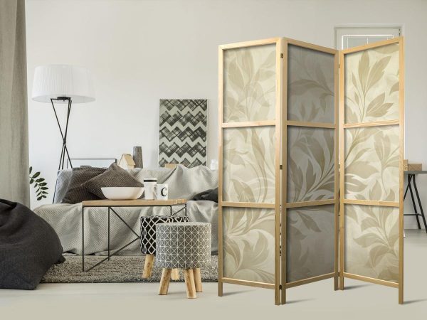 Paravent japonais - Botanical Motif with Leaves and Vines in Sandy Colors