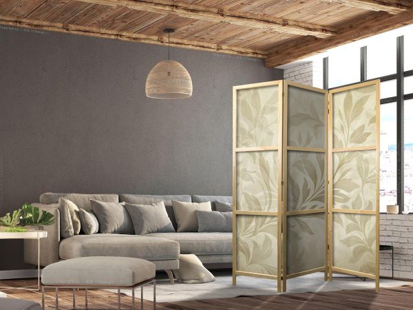 Paravent japonais - Botanical Motif with Leaves and Vines in Sandy Colors