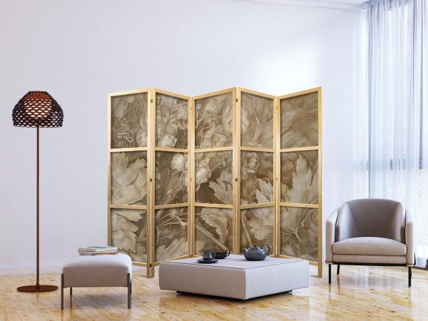 Paravent japonais - Carved Baroque Ornaments - Rich Composition in Sepia Colors