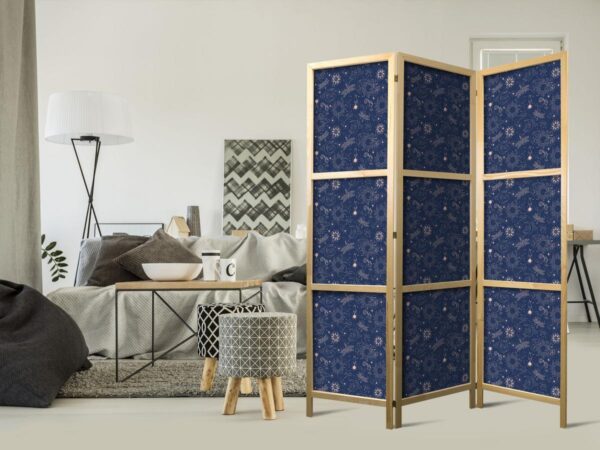 Paravent japonais - Cosmic Fantasy - Pattern with Suns - Moons - and Dragonflies on a Dark Background