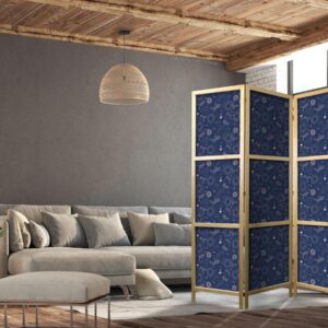 Paravent japonais - Cosmic Fantasy - Pattern with Suns - Moons - and Dragonflies on a Dark Background