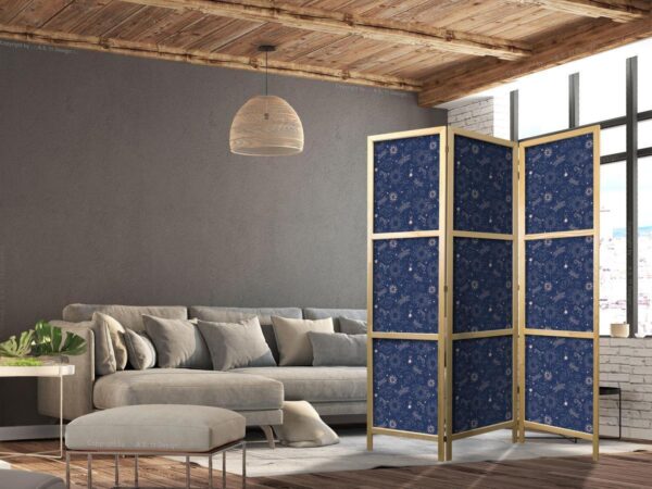 Paravent japonais - Cosmic Fantasy - Pattern with Suns - Moons - and Dragonflies on a Dark Background
