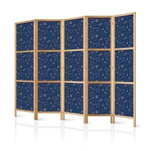 Paravent japonais - Cosmic Fantasy - Pattern with Suns - Moons - and Dragonflies on a Dark Background