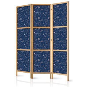 Paravent japonais - Cosmic Fantasy - Pattern with Suns - Moons - and Dragonflies on a Dark Background