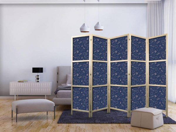 Paravent japonais - Cosmic Fantasy - Pattern with Suns - Moons - and Dragonflies on a Dark Background