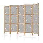 Paravent japonais - Cosmic Fireworks - Elegant Pattern with Moons and Stars on a Gray Background