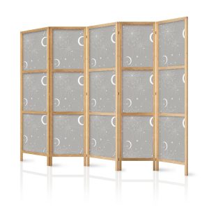 Paravent japonais - Cosmic Fireworks - Elegant Pattern with Moons and Stars on a Gray Background