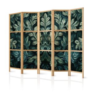 Paravent japonais - Dark Green Victorian Leaves - Botanical Carved Composition