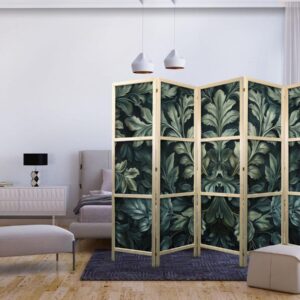 Paravent japonais - Dark Green Victorian Leaves - Botanical Carved Composition