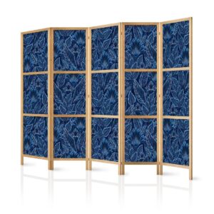 Paravent japonais - Dense Vegetation - Botanical Patterns in Illustrative Style Blue