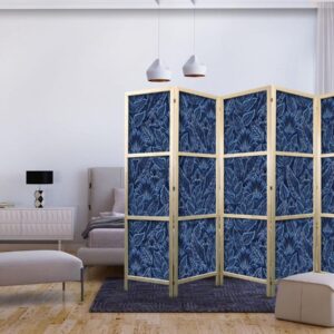 Paravent japonais - Dense Vegetation - Botanical Patterns in Illustrative Style Blue
