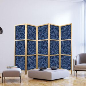 Paravent japonais - Dense Vegetation - Botanical Patterns in Illustrative Style Blue