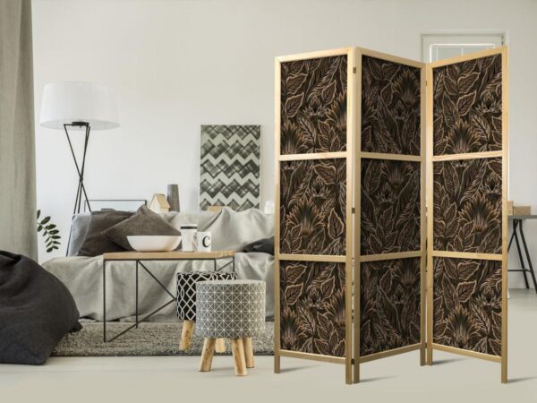 Paravent japonais - Dense Vegetation - Botanical Patterns in Illustrative Style Brown