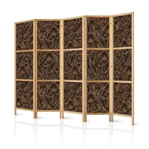 Paravent japonais - Dense Vegetation - Botanical Patterns in Illustrative Style Brown