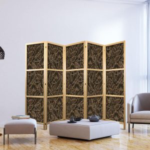 Paravent japonais - Dense Vegetation - Botanical Patterns in Illustrative Style Brown