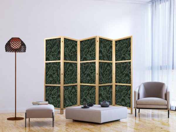 Paravent japonais - Dense Vegetation - Botanical Patterns in Illustrative Style Green