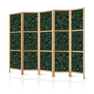Paravent japonais - Dense Vegetation - Botanical Patterns in Illustrative Style Green