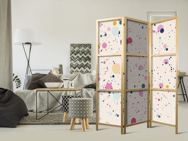 Paravent japonais - Dots - Spots and Splashes Multicolored - Cheerful Pattern on a Light Pink Background