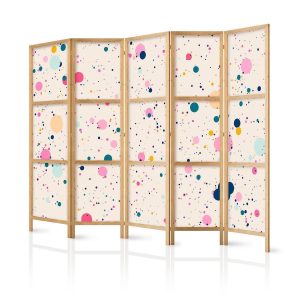Paravent japonais - Dots - Spots and Splashes Multicolored - Cheerful Pattern on a Light Pink Background