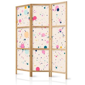 Paravent japonais - Dots - Spots and Splashes Multicolored - Cheerful Pattern on a Light Pink Background