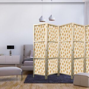 Paravent japonais - Drawn Pattern in Dots and Spots - in Shades of Orange and Ecru