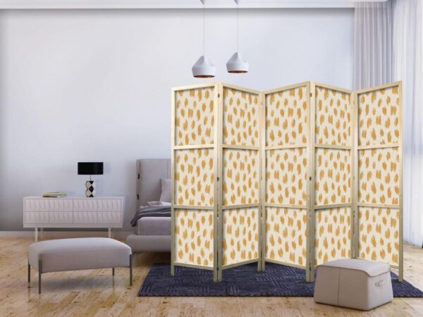 Paravent japonais - Drawn Pattern in Dots and Spots - in Shades of Orange and Ecru