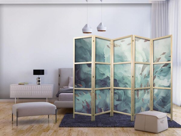 Paravent japonais - Escaping Fish - Very Fast Swimming Fish in Muted Colors Among Ocean Depths