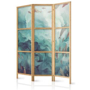Paravent japonais - Escaping Fish - Very Fast Swimming Fish in Muted Colors Among Ocean Depths