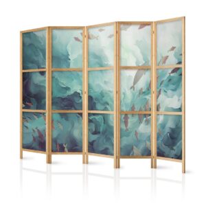 Paravent japonais - Escaping Fish - Very Fast Swimming Fish in Muted Colors Among Ocean Depths