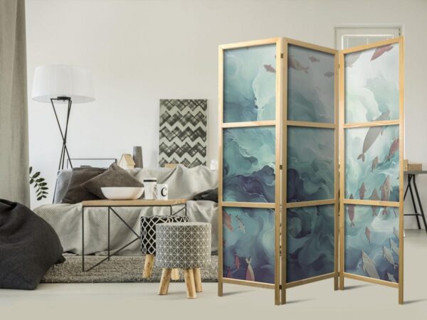 Paravent japonais - Escaping Fish - Very Fast Swimming Fish in Muted Colors Among Ocean Depths