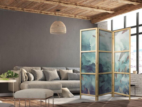 Paravent japonais - Escaping Fish - Very Fast Swimming Fish in Muted Colors Among Ocean Depths