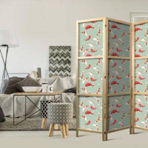 Paravent japonais - Fish and Japanese Pattern - Koi Fish in Orange-Cream Colors on a Green-Mint Background with an Oriental Pattern