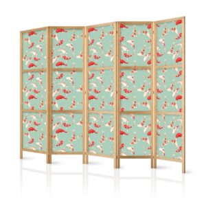 Paravent japonais - Fish and Japanese Pattern - Koi Fish in Orange-Cream Colors on a Green-Mint Background with an Oriental Pattern