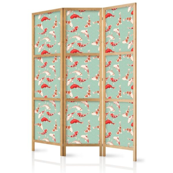 Paravent japonais - Fish and Japanese Pattern - Koi Fish in Orange-Cream Colors on a Green-Mint Background with an Oriental Pattern Paravent japonais - Fish and Japanese Pattern - Koi Fish in Orange-Cream Colors on a Green-Mint Background with an Oriental Pattern