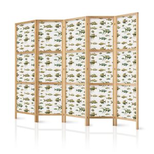 Paravent japonais - Fish in Beige Tones - Various Species of Fish in Beige-Brown Colors Presented in Vintage Style on a Light Background