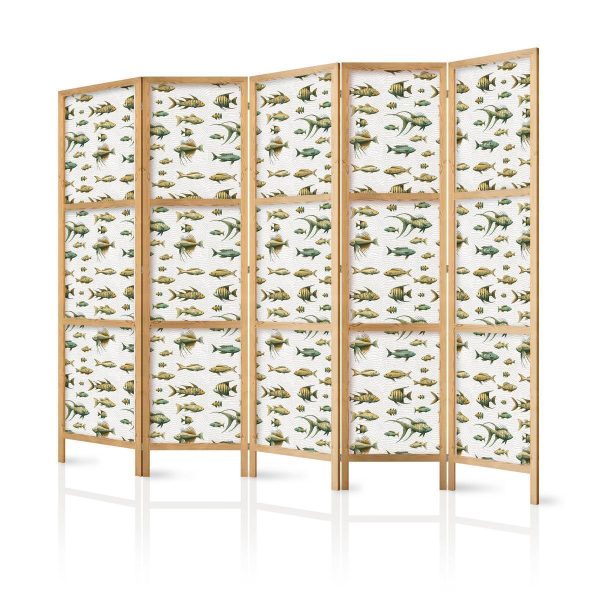 Paravent japonais - Fish in Beige Tones - Various Species of Fish in Beige-Brown Colors Presented in Vintage Style on a Light Background Paravent japonais - Fish in Beige Tones - Various Species of Fish in Beige-Brown Colors Presented in Vintage Style on a Light Background