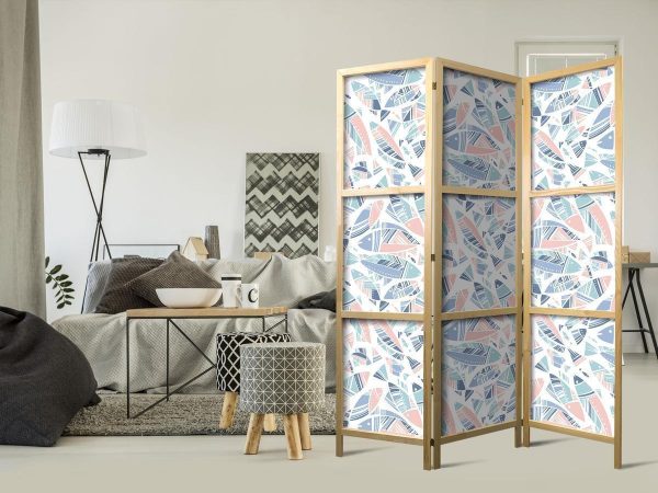 Paravent japonais - Fish in Minimalist Style - Fish in Aztec Style in Pastel Color Shades on a White Background